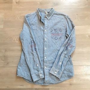 Univibe long sleeve Southwestern blue work shirt M cotton blend